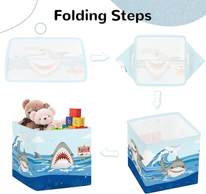 Clastyle Ocean Animals Storage Cube Organizer Set Foldable Closet Clothes Cube Storage Bin Storage Box Chest Book Shelf Basket,Shark,11.8x11.8x11.8 in