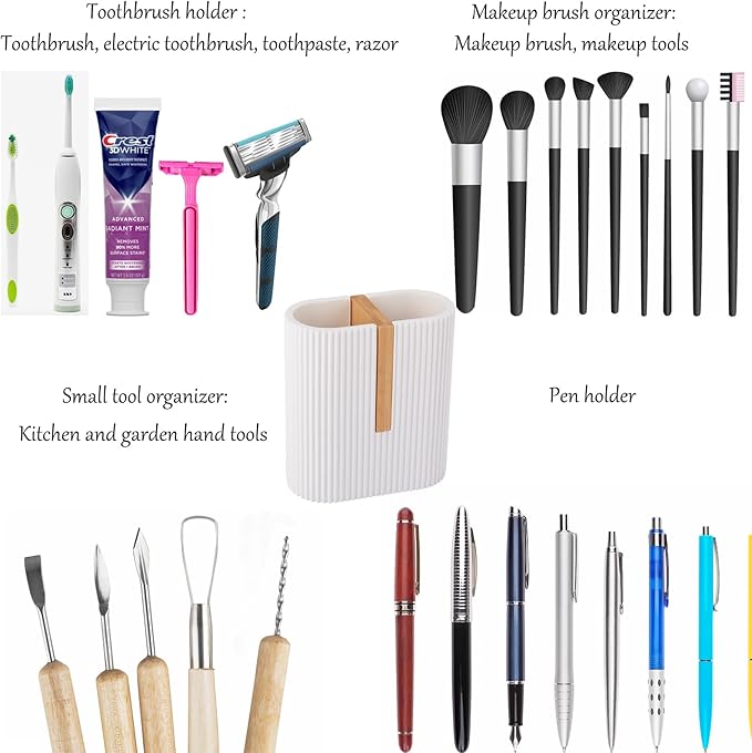 rejomiik Matte White Toothbrush Holders Electric Toothbrush Holder for Bathrooms, Bamboo Tooth Brushing and Toothpaste Storage Organizer for Sink, Countertop