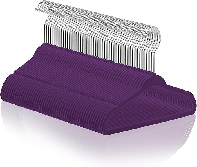 Casafield 50 Velvet Baby Hangers - 11" Size for Infant & Toddler Clothes - Purple