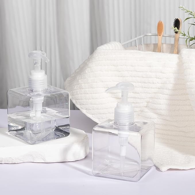 Pump Bottle, Refillable Plastic Empty Lotion Soap Dispenser Liquid Container for Bathroom Shampoo and Body Wash, 8.5oz/250ml Clear 2 Pack
