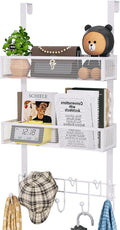 HapiRm Over The Door Organizer with Coat Hooks and 2 Baskets, Stainless Steel Rustproof Over The Door Hanger Hooks for Bathroom, Kitchen, Bedroom-White (for 1.76in Doors)