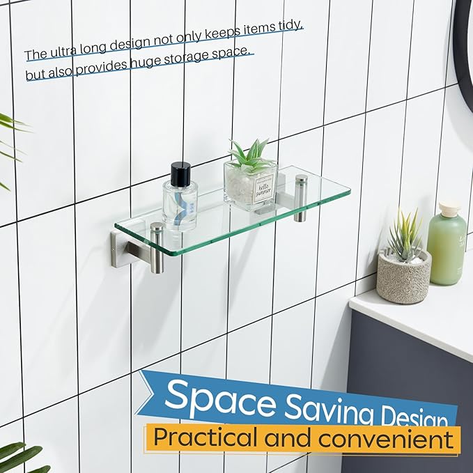 KOKOSIRI Floating Shelf Bathroom Wall Mount Shelves 12-Inch for Bedroom, Living Room, Kitchen, Small Hanging Rack Brushed Stainless Steel B1105BR-L12