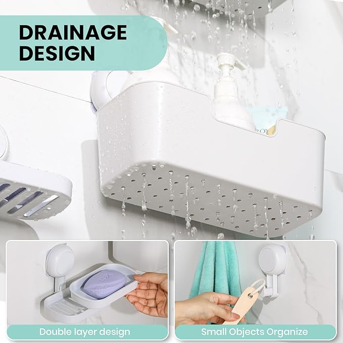 LALOBLUE Shower Caddy, Organizer Removable Bathroom Shelf, 6 Pack Adhesive Organizers and Storage with No Drilling Hanging Shower Shelf, Removable Plastic Bathroom Accessories, White
