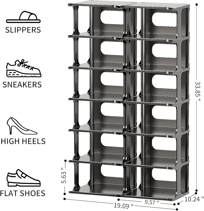 HAIXIN 14 Tier Vertical Black Shoe Rack for Front Door Entrance - Tall Shoe Organizer for Small Spaces, Closet Narrow Small Shoe Shelf Cabinet Free Standing Racks Holder Stand