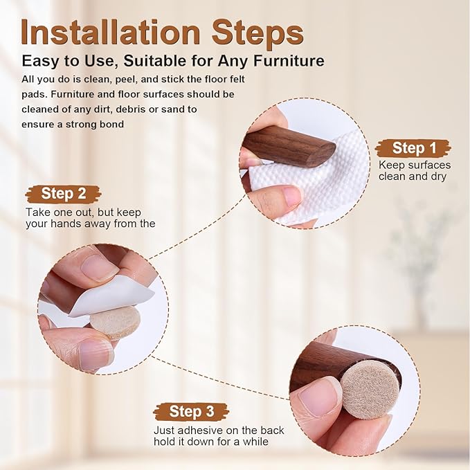 48 PCS Felt Furniture Pads, 1-inch Square Beige Chair Felt Pads, Felt Pads for Furniture Feet to Protect The Floor from Scratches,Reduce Noise