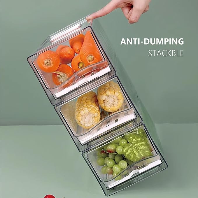 2 Pack Fruit Storage Containers for Fridge, Stackable Refrigerator Organizers and Storage,Reusable Storage Containers,Fridge Organizer Drawer for Produce,Vegetable in Home Kitchen, Restaurant,BPA-Free