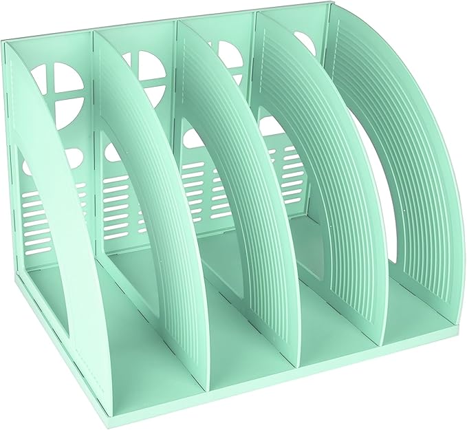 SAYEEC Sturdy Magazine Holder 4 Compartments Plastic Desktop File Organizer File Dividers Office Organizer Storage Document Magaizne Rack Display Box (Green)