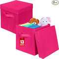 ShellKingdom Storage Bins, Foldable Fabric Storage Cubes with Lid, Clothes Storage Organizer Drawer For Closet Toys Storage, 13 X 13 X 13 INCH, 2 Pack (Fuchsia)