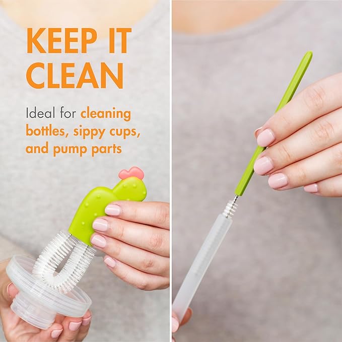 Boon Cacti Replacement Baby Bottle Brushes - Includes Bottle Cleaner Brush, Straw Cleaner Brush, Nipple Brush and Detail Brush for Baby Bottles - Newborn Essentials - Sage - 4 Count