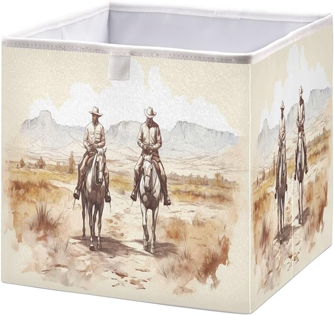 Two Western Cowboys Cube Storage Bin Foldable Storage Cubes Fabric Storage Baskets for Shelf Closet Home Organizers, 11 Inch
