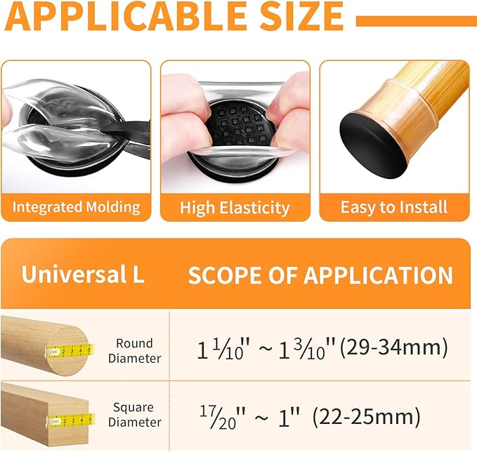 Ezprotekt 24 Pcs Chair Sliders for Carpet, Chair Glides for Carpet, Round Carpet Teflon Furniture Pads, Bar Stool Leg Protectors Caps, Furniture Sliders for Table, Chair (L Fit: 1-1/10" to 1-3/10")