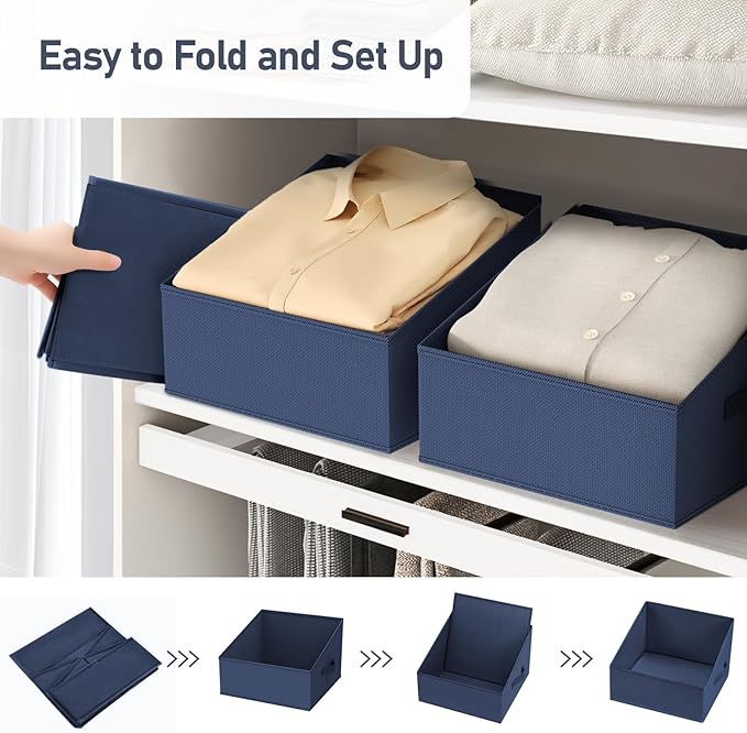DIMJ Closet Storage Bins 12 Pack - Fabric Storage Baskets for Shelves, Collapsible Clothes Organizer with Handles, Trapezoid Shelf Organization Storage Cubes for Purse, Toys, Books, Towel, Clothes
