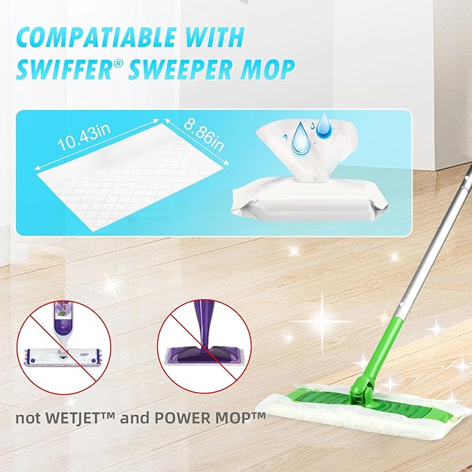 24 Count Unscented Upgraded Wet Mop Refills for Swiffer® Sweeper Wet Pads, One Piece Cleans One Room, Wet Mopping Cloths for Swiffer® Wet Pads Refill, Mop is Not Include