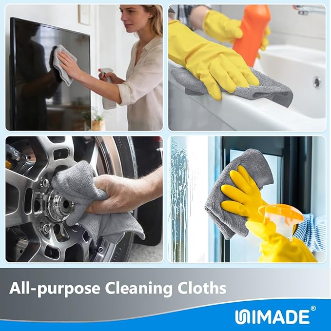 Microfiber Cleaning Cloth, 100 Sheets Microfiber Towels for Cars Commercial Grade Washcloths Lint-Free Bulk Shop Towel Cleaning Rags for Mechanic Restaurant Garage Housekeeping, 11"x 9", Grey