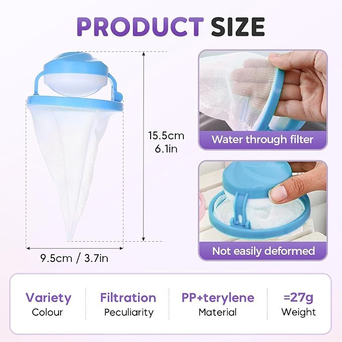 Floating Hair Filtering Mesh Removal, Lint Catcher for Washing Machine, Pet Hair Remover for Laundry, Reusable Washing Machine Hair Filter Mesh Bags (Mixed Color 3 Pack)