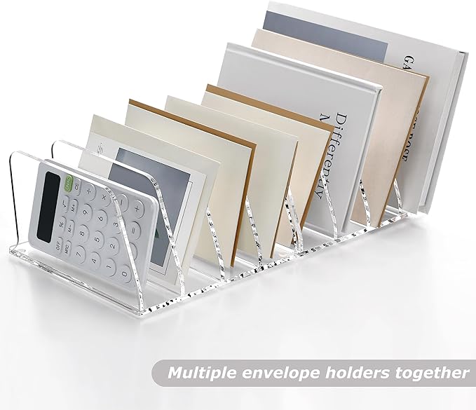 SANRUI Acrylic Desk File Sorter Organizer Holder, 4-Section Clear Vertical Letter File Folder Rack, Notebook Magazine Desktop Binder Mails Storage Bookshelf Upright Divider for Home Office School
