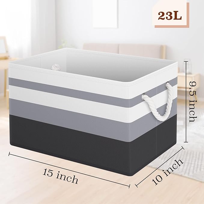 Storage Bin,Collapsible Storage Basket For Organizing,Large Storage Boxes With Rope Handles,Storage Containers,Gradient Grey,3 Pack