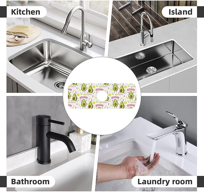 Cute Green Avocado Avocados Kawaii Kitchen Sink Splash Guard Faucet Mat Super Absorbent Fast Drying Mat Sink Gadgets-Fast Drying Pad Sink Mat For Kitchen Bathroom (15" X 5.5" )