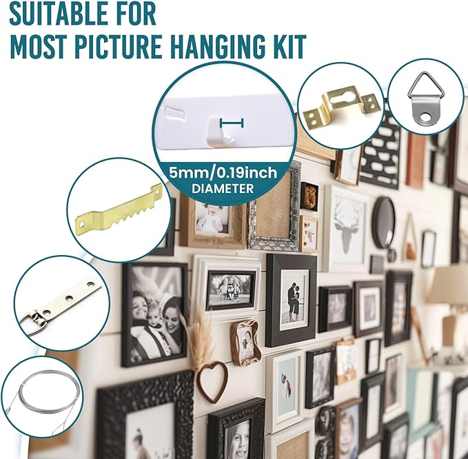 TAILI Picture Hangers 4 Pack, Adhesive Hanging Hooks Without Nails, No Damage Sawtooth Hangers, Art Hanger for Bathroom Kitchen Home Door Closet, Inclue 2 Extra Strips