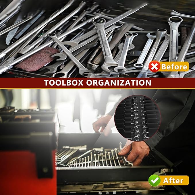 20-Piece Magnetic Wrench Organizer (Modular Widgets) - Professional Tool Box Drawer Storage with Strong Anti-Slide Magnets - Low Profile Spanner Rack Holder for SAE & Metric Sets, Black