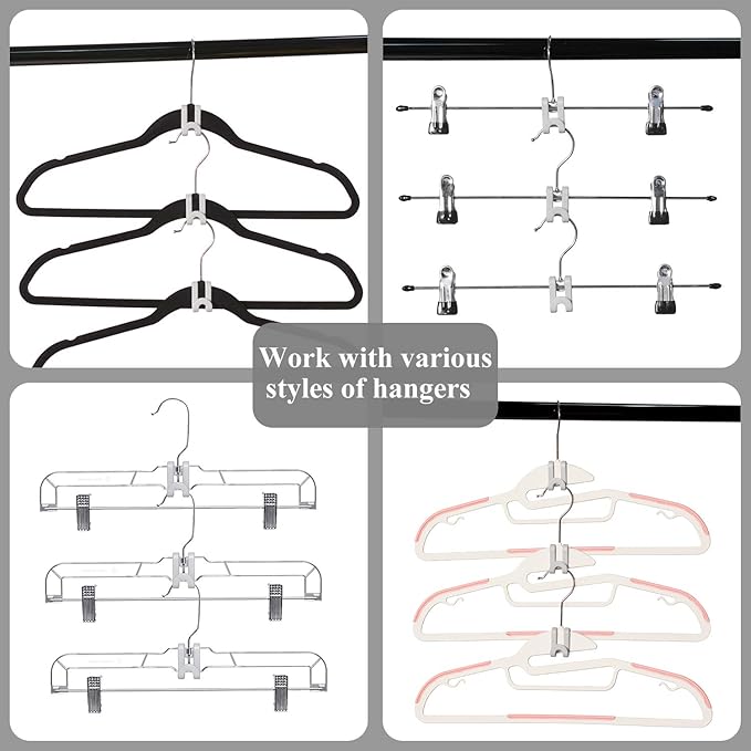 Clothes Hanger Connector Hooks, Outfit Hanger Extender Clips, Hangers Accessory, Not Suitable for Wooden Hangers, Heavy Duty Space Saving for Closet 60 Pcs (Grey)