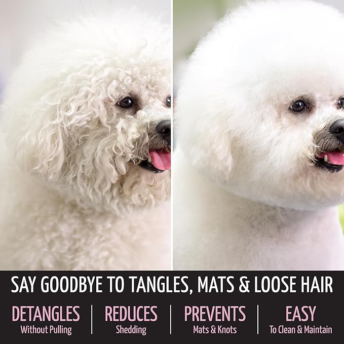 Tauro Pro Line Deshedding Slicker Brush for Dogs & Cats, Soft Pins for Gentle Dematting & Detangling, Grooming Tool for Long & Dense Coats, Ideal for Rough Collies, Non-Slip Grip, Pink, Large Size (L)