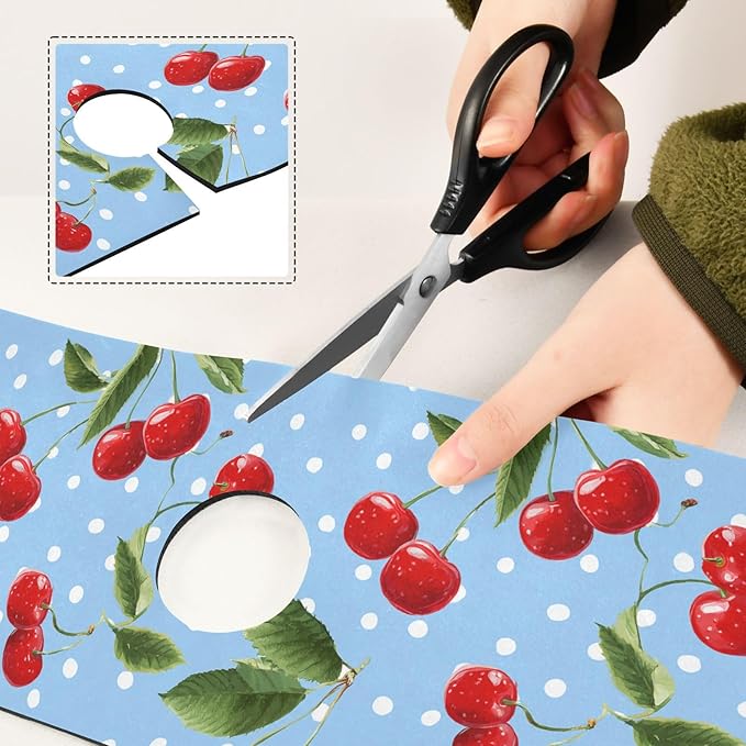 Kitchen Sink Splash Guard 2 PCS 30 Inch Sink Faucet Mat Splash Guard for Bathroom Countertop Water Absorbent Foldable Cuttable Soft Washable Light Blue Dots Red Cherry