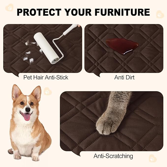 Smiry Reversible Waterproof Couch Covers for Sofa, Washable Dogs Couch Covers for 3 Cushion Sofa Pet Friendly, Water Resistant Furniture Protector Slipcover, Geometric (82"x82", Chocolate/Dark Grey)