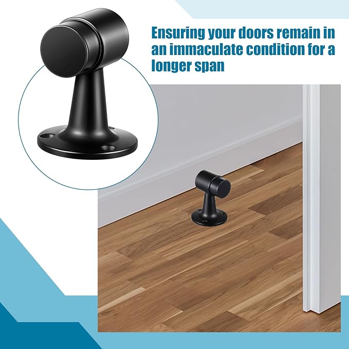 8 Pack Heavy Duty Floor Mounted Door Stop 3 in Aluminum Commercial Grade Door Stopper with Rubber Bumper & Stainless Steel Screws (Black)
