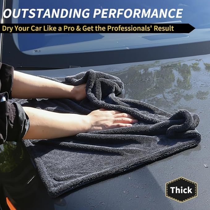 1200GSM Microfiber Car Drying Towel, Double-Twist Loop, Ultra-Absorbent, Quick-Dry, Lint- & Streak-Free, Scratch-Safe, for Car Wash & Detailing (1 Pack) (Dark Grey, 16" x 24")