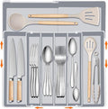 Large Kitchen Silverware Organizer - Expandable 17.2" x 17.9" Adjustable Drawer Tray, 4-7 Compartments for Maximum Storage, BPA-Free, Grey