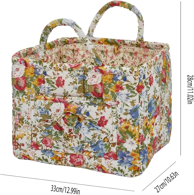Boho Fabric Storage Basket, Large Capacity Laundry Basket, 12.2'' x 10.23'' x 10.23'' Collapsible Laundry Hamper with Easy Carry Handles (C Multi-Color 5, L)