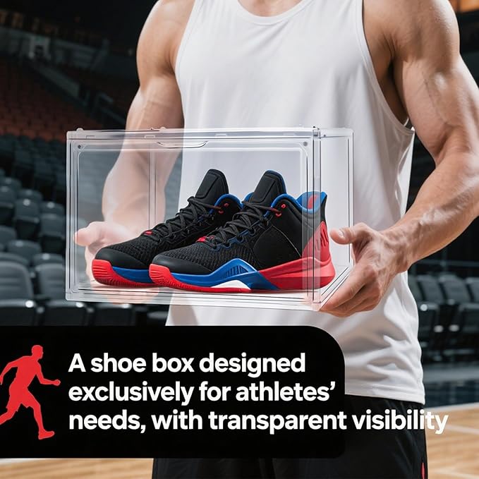 10 Pack Acrylic Sneaker Shoe Display Case, Size 12.5 Clear Shoe Boxes Stackable Purse Handbag Collectibles Organizer with Magnetic Door, Size 12.5 for Men Women Shoes Rack