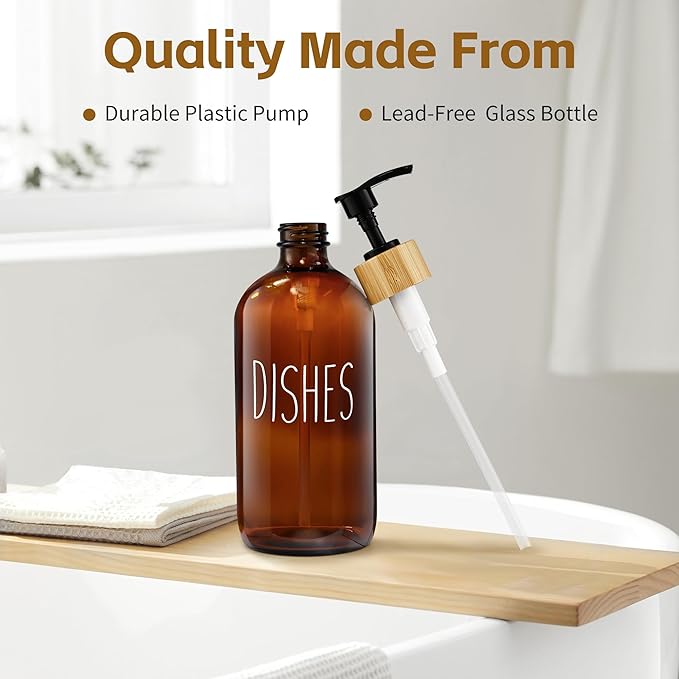 2 Pack Soap Dispenser,17 Oz Refillable Glass Soap Dispenser for Dispense Hand Soap, Dish Soap, Lotion
