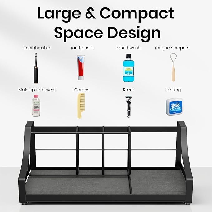 BOTEMY Toothbrush Holder with Instant Drying Stone - Bathroom Counter Organizer, Diatomite Electric Toothbrush Toothpaste Holders, Bathroom Sink Organizers and Storage,Black