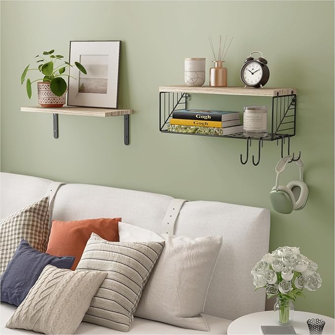 Fixwal Bathroom Floating Shelves Over Toilet Wall Shelves Set with Towel Storage Rack for Bathroom Organization & Wall Decor(Rustic Brown)