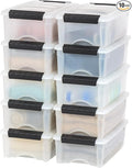 IRIS USA 6 Qt Stackable Plastic Storage Bins with Lids, 10 Pack - BPA-Free, Made in USA - Discreet Organizing Solution, Latches, Durable Nestable Containers, Secure Pull Handle - Pearl