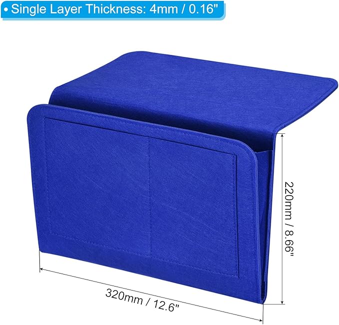 PATIKIL 13in Bedside Caddy, Bed Caddy Bedside Organizer Hanging 5 Pocket Soft Felt Bed Pockets Bedside Storage Organizer Remote Control Holder for Bedroom Phones Glasses, Blue