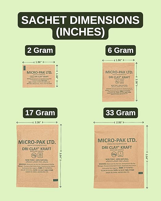 Micro-Pak Dri Clay Kraft, Highest Moisture Absorption Desiccant Packs, Silica Gel Packets Alternative, Food Safe Bentonite Clay, Desiccant Packs for Storage, Moisture Absorbers for Closet, 33gx15pcs