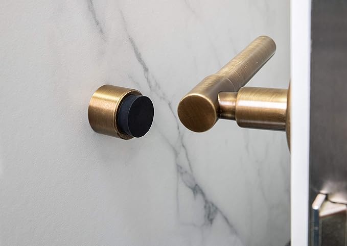 EVI | Wall Mounted Adhesive Doorstop | 1.1" x 1.1" | Made of Brass | Rustic Finish | Great Adhesion | 100% Functional | Mod. I-198/28