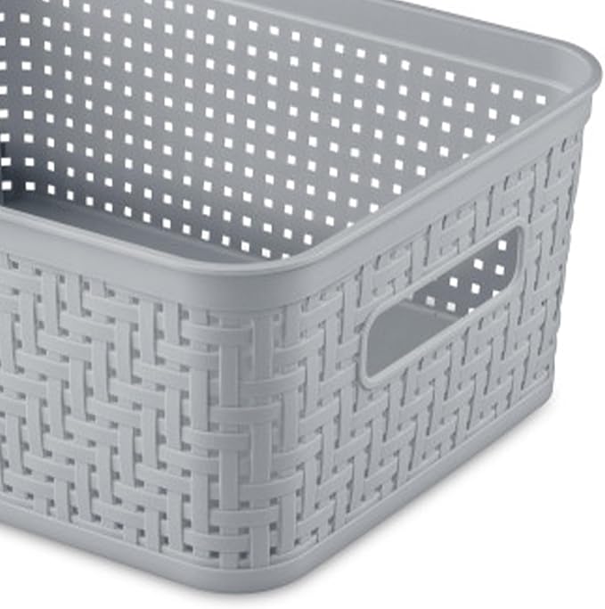 Sterilite 24 Pack Plastic Storage Bin Organization Containers, Small Baskets, Cement