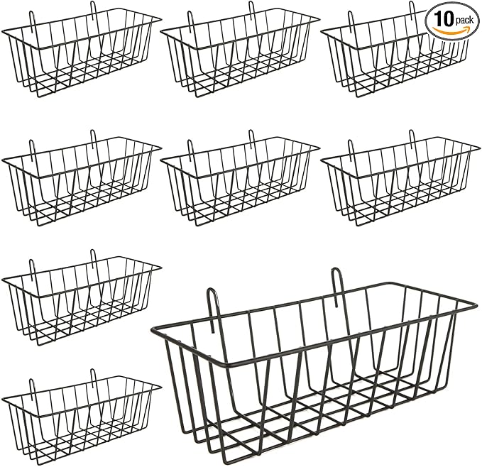 10 PCS Wire Baskets Wall Grid Panel Hanging Wire Basket Hanging Wall Baskets No Drilling Wall Hanging Baskets Grid Wall Storage Basket for Kitchen Bathroom Home Decor Supplies, Black