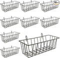10 PCS Wire Baskets Wall Grid Panel Hanging Wire Basket Hanging Wall Baskets No Drilling Wall Hanging Baskets Grid Wall Storage Basket for Kitchen Bathroom Home Decor Supplies, Black