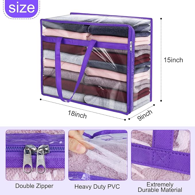 4 Pack Clear Zippered Storage Bags for Clothes, Closet Organizers and Storage Vinyl Bag for Bedding, Linen, Blankets, Comforters, Clothes & Toys Multi Purpose & Space Saver PVC Organizers