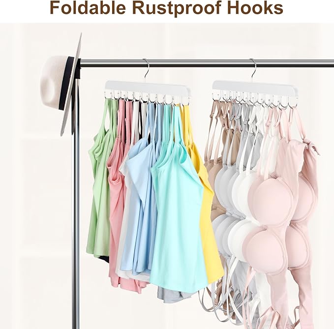 Bra Hanger for Closet, Tank Top Hanger 20 Hooks Capacity Foldable Wood Space Saving Hangers Closet Organizers and Storage for Dorm & Apartment for Tank Top, Bra, Scarf