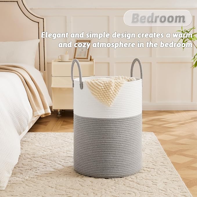 Laundry Basket,Woven Cotton Rope Laundry Hamper,80L for Decorative Storage of Dirty Clothes,Toys and Blankets in Bathroom,Baby Room and Living Room