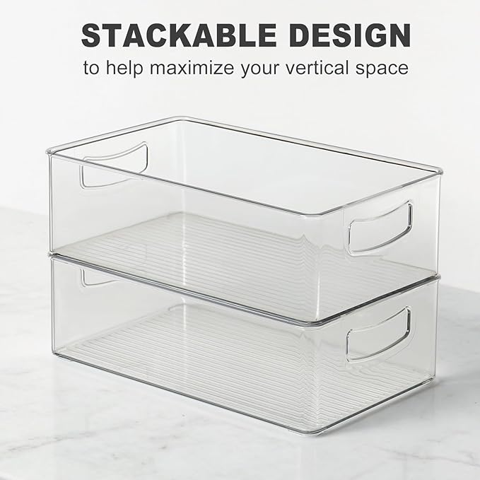 Set of 8 Clear Fridge Organizer Bins, Stackable Refrigerator Organizers and Storage for Fridge, Freezer, Pantry, BPA Free