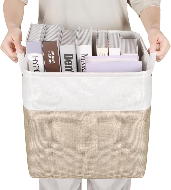Kntiwiwo Storage Cubes 13” x 13” x 13” Foldable Storage Bin Closet Organizers and Storage Basket w/Handles for Organizing Shelf Home Closet, Set of 3, Beige