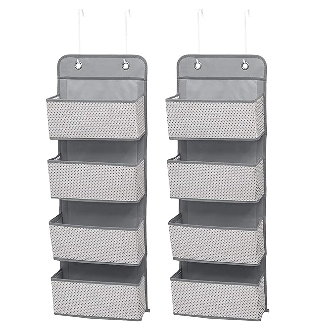 Delta Children 4 Pocket Over The Door Hanging Organizer - 2 Pack, Easy Storage/Organization Solution - Versatile and Accessible in Any Room in the House, Cool Grey