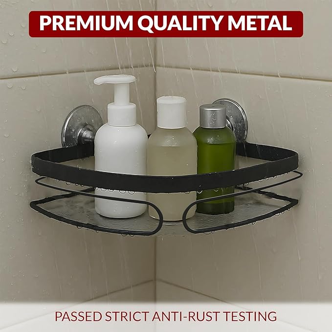 2-Pack Adhesive Corner Shower Caddy - Rustproof Bathroom Organizer with Strong Adhesives (Triangle, Black)